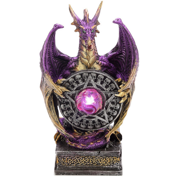 Dragón Violeta, con Escudo Pentagrama, Luz Led. 23,5cm