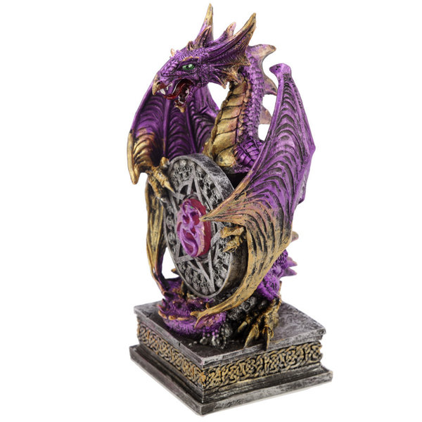 Dragón Violeta, con Escudo Pentagrama, Luz Led. 23,5cm