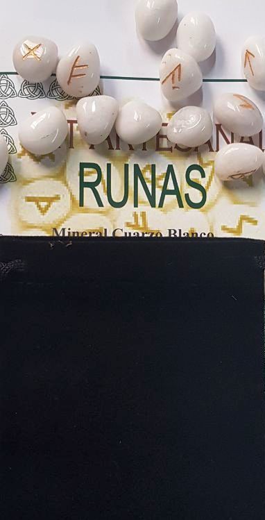 Kit Runas Artesanales Cuarzo Blanco, Bolsa y libro de instrucciones