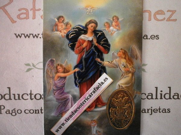 Estampa con Medalla y Oración Virgen Maria Desatanudos