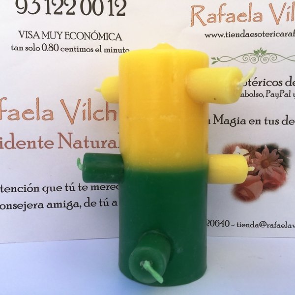 Figura Velón 7 Mechas Amarillo-Verde Tumba Trabajos, 14cm