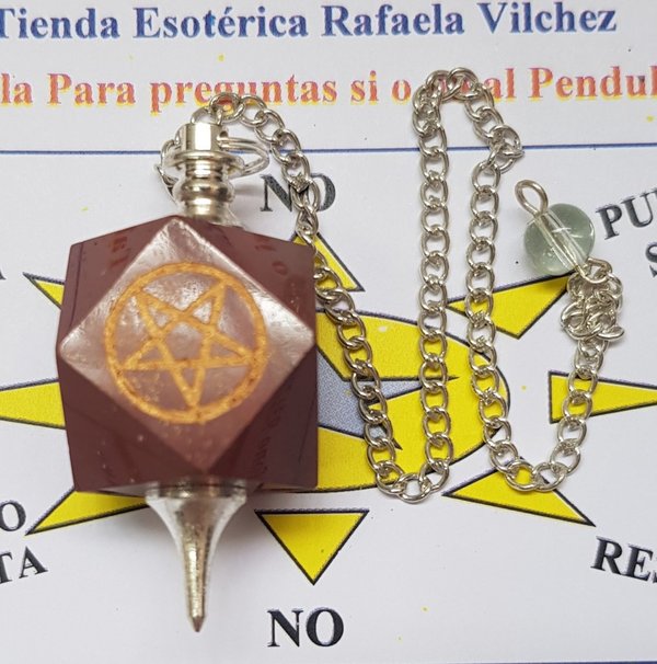 Péndulo Mineral Jaspe Rojo con Pentagrama
