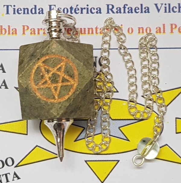 Péndulo Mineral Jaspe Verde con Pentagrama