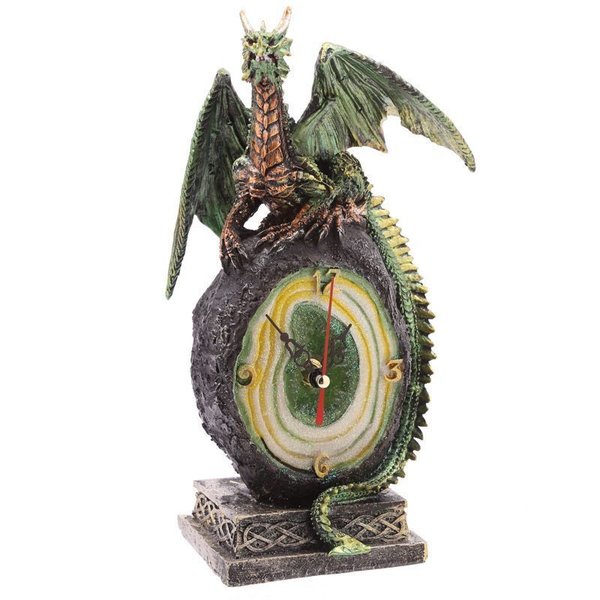 Reloj Dragón Verde con Geoda de Cristal 25x13cm