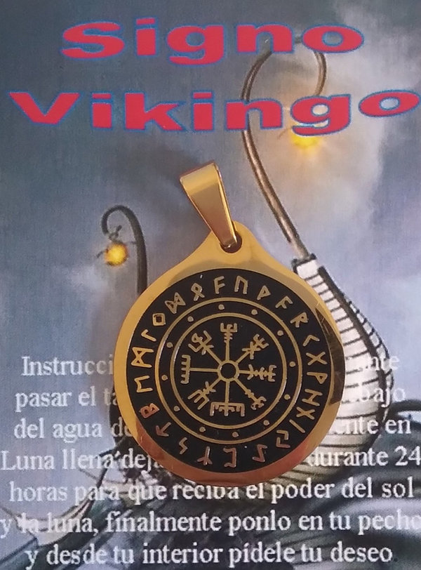 Talismán Artesano De Acero Inoxidable Signos Vikingos, 3 cm de Diámetro.