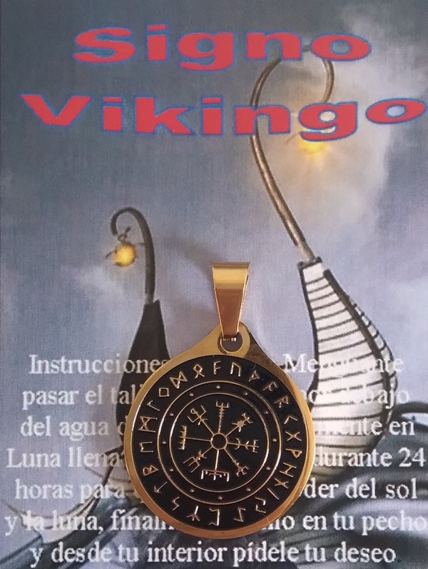 Talismán Artesano De Acero Inoxidable Signos Vikingos, 2,5 cm de Diámetro.