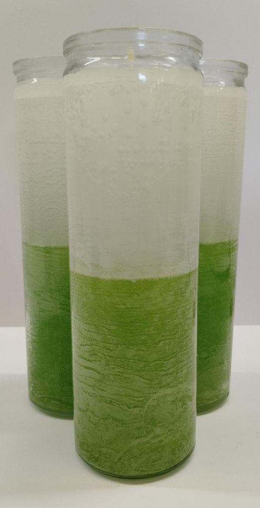 Auténtico Velón Esotérico Verde-Blanco. Vaso Cristal Grueso.
